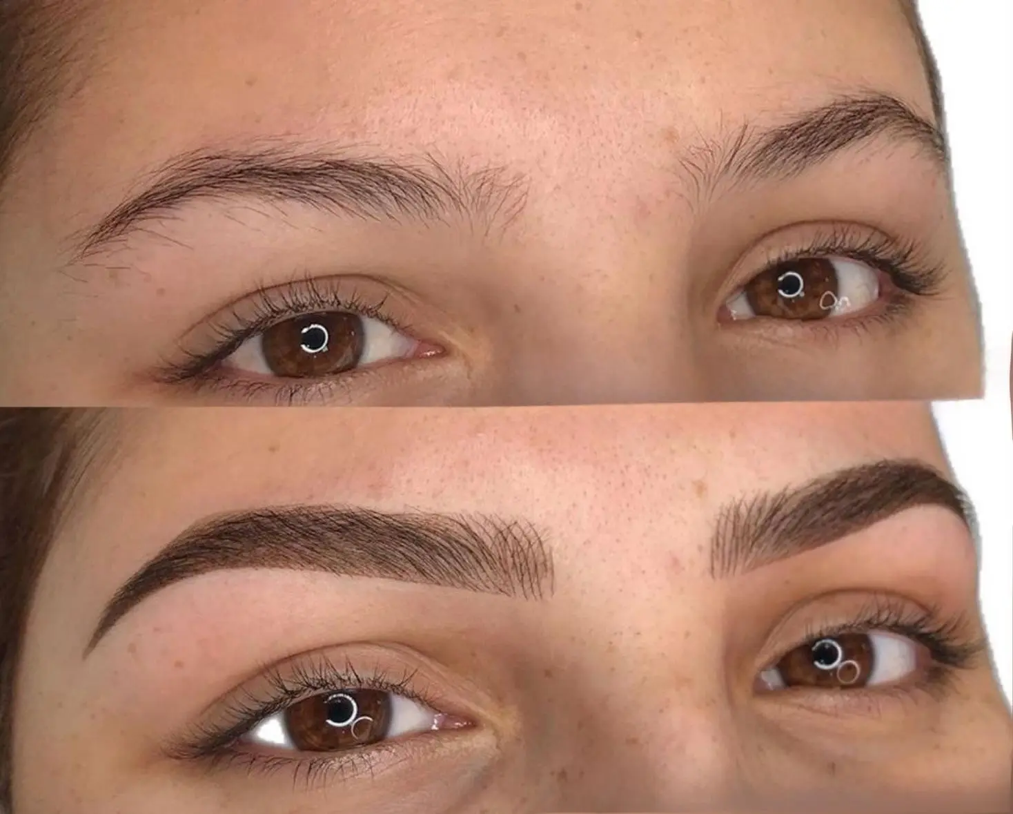 Imagen destacada de Powder Brows: comparativa antes y después de diseño de cejas con efecto sombreado degradado hiperrealista en Alma Design Care. trabajo realizado por Guendalina Guzzo. Torremolinos