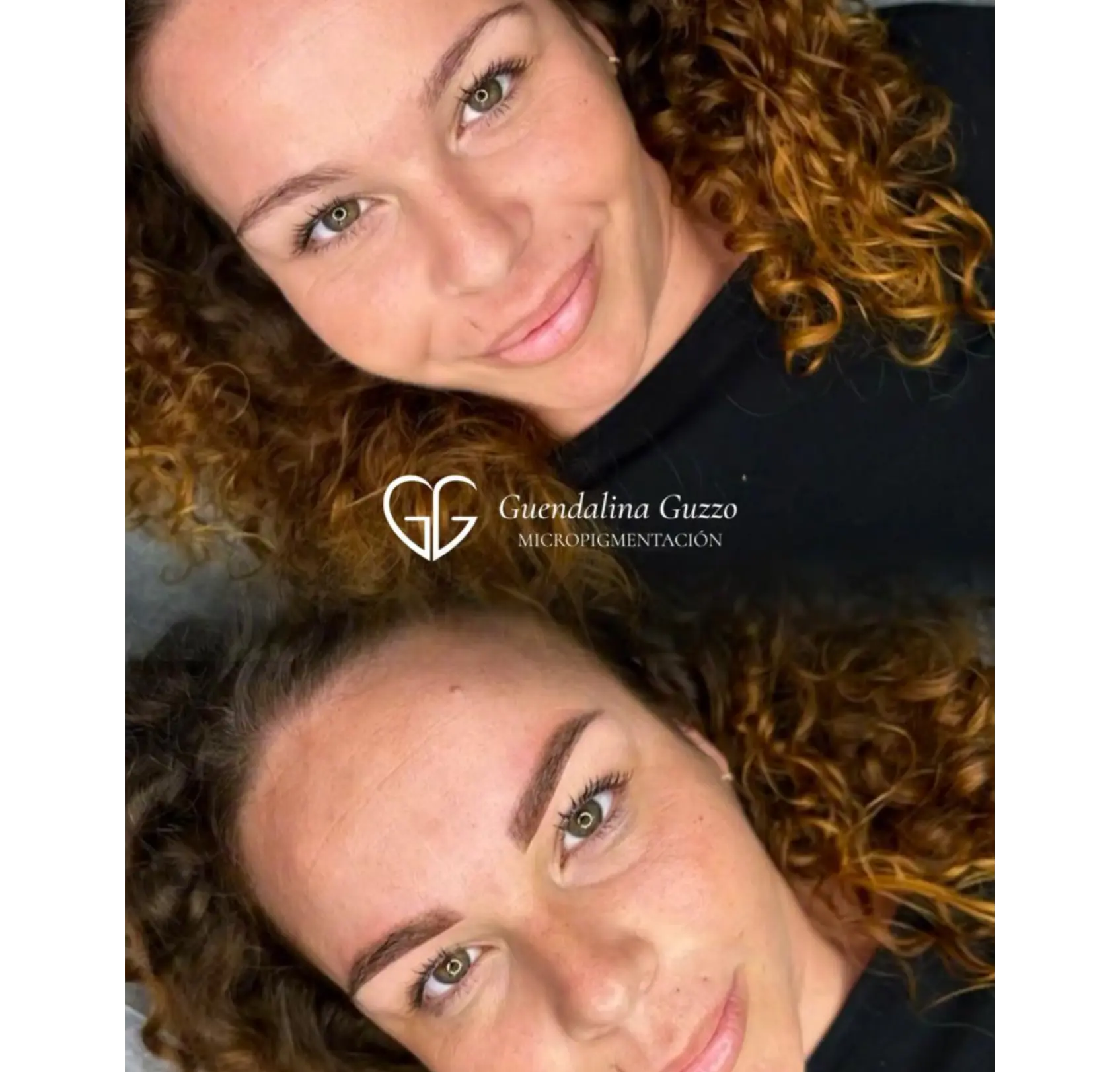 Cliente feliz mostrando el resultado de Powder Brows o cejas con efecto sombreado en Marbella por Guendalina Guzzo.